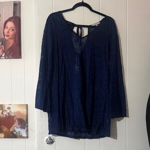 Green Envelope Navy Lace Tie-Back Tunic